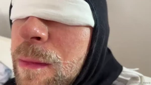 Look how wet and slimy his face is after receiving a face bath from