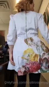 A lil office stripshow in my matching tranquility print mini dress and