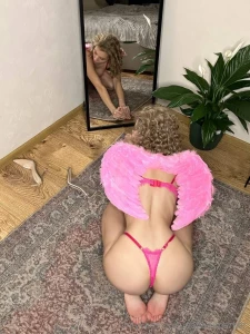 Just finished my cupid transformation rn wings on pink lace check bow part 1