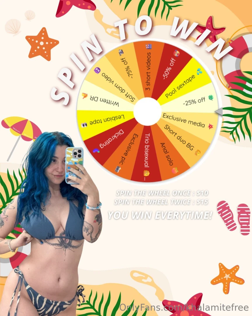 The summer wheel is here 3 tip 10 for a spin or 15 for two you win 