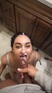 Wolfandbunny with her dreamy eyes and gorgeous mouth loves milking