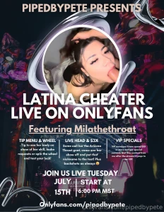 Live with latina cheater tomorrow night 8pm milathethroat is back mad