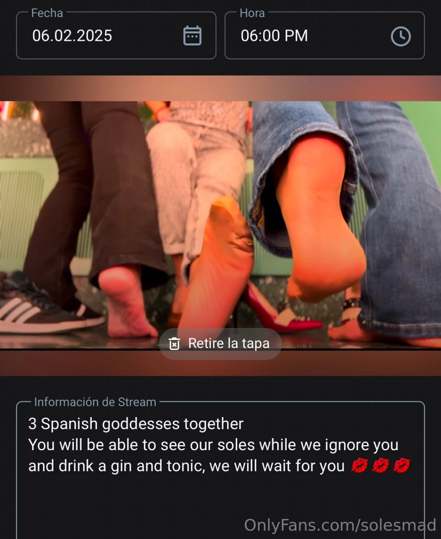 Hi here tomorrow 6pm cet time 3 spanish goddesses we re going to do a 