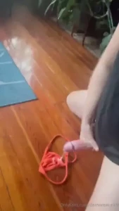 Shooting my morning load on my worn thong and rubbing in my face to