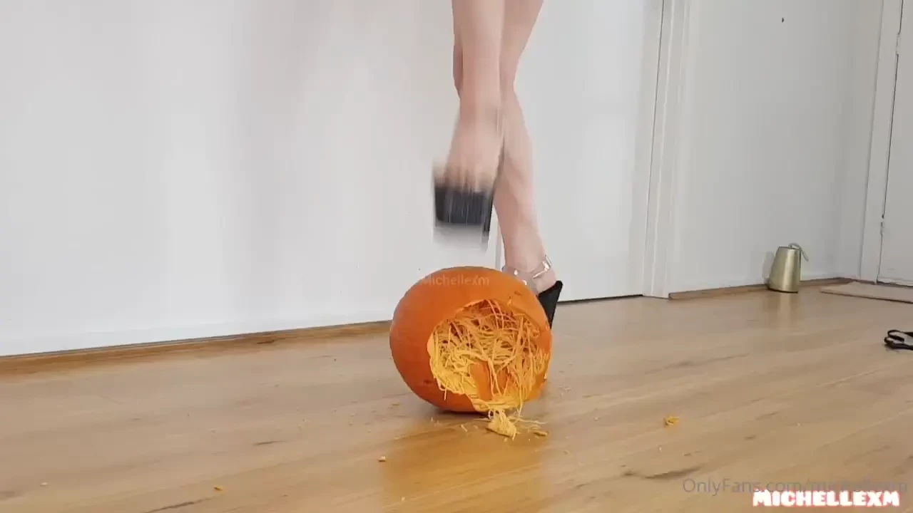 Pumpkin stomp in high heels feet only 8 08 mins stomping a pumpkin to 
