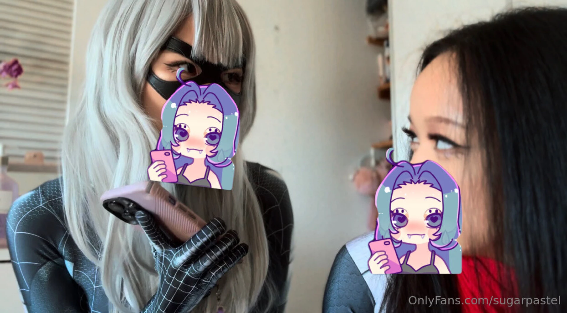 Momoyu as black cat and me as silk did a skit in our sleeky costumes 