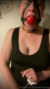 Some self bondage feet tied to the stool under me harness gag strapped
