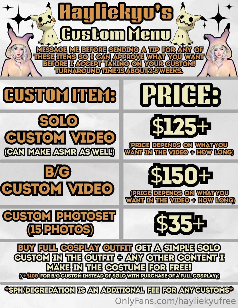 Hiya kyutie here are my official custom s amp tip menus please message 