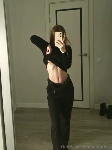 Black clothes a little bit of booby everything is perfect