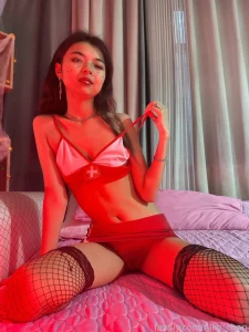 Red definitely makes me sexier fishnet stockings bra pussy fyp asian