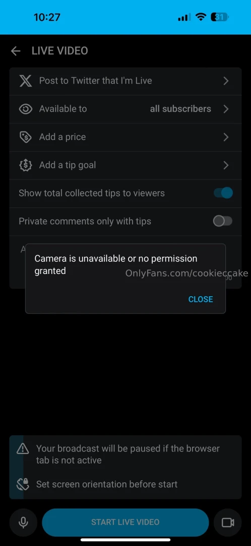 Been trying to go live but it won t let me i press allow access to 