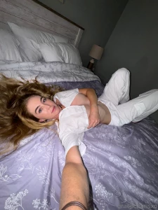 White linen silky sheets and close up naked titties what else