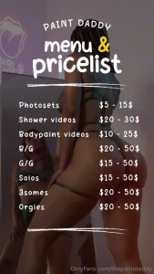 The official paint daddy menu - customs coming soon - prices may vary