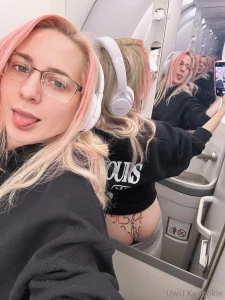 Being sneaky on the plane last night 3 thankfully no one walked in