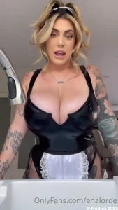 Cleaning my uncies house in a very sexy maid outfit as he walks in and