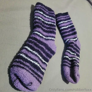 Worn item for sale fuzzy socks fuzzy socks with black purple and white part 1