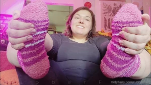 Video fuzzy socks joi feet up and in your face clad in pink fuzzy