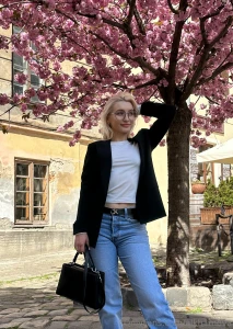 A cozy spring day under a beautifully blooming village tree where