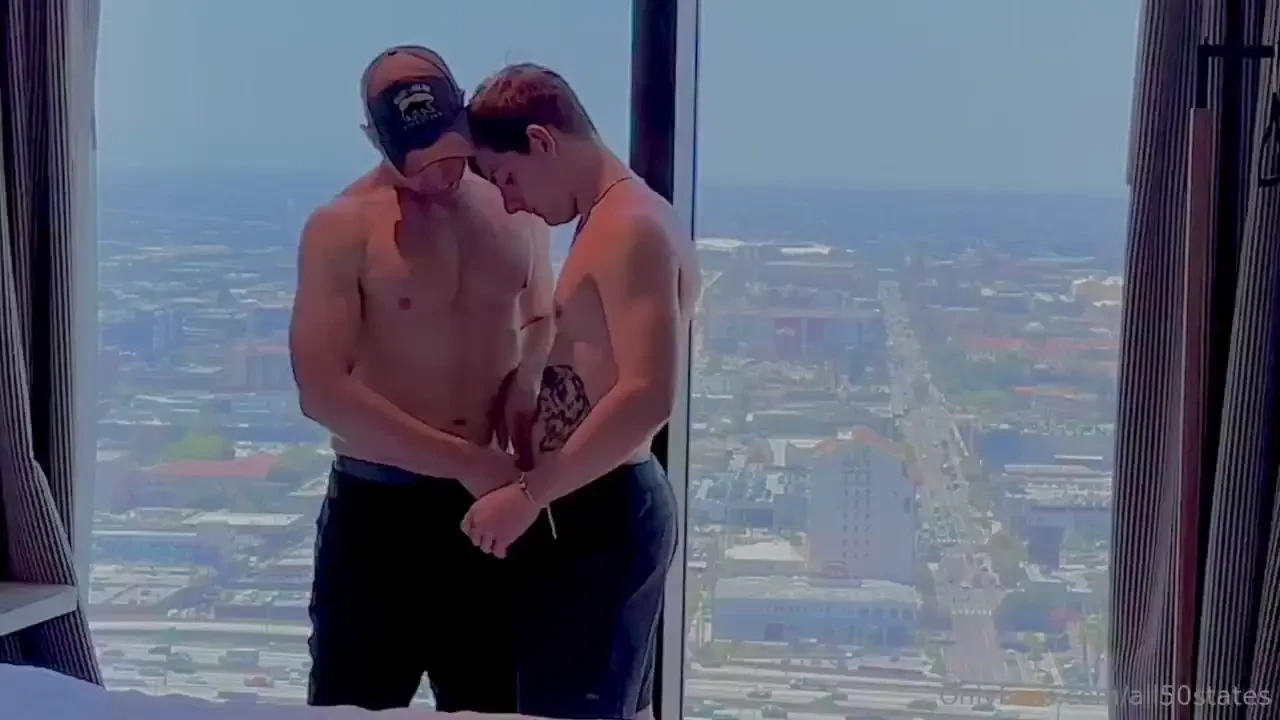 Our hot cum puddle action in the window of the 26th floor in downtown 