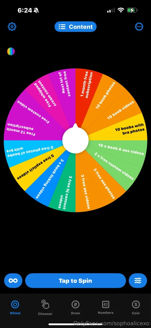 Tip me 5 to spin the wheel be in to win any of these prizes 