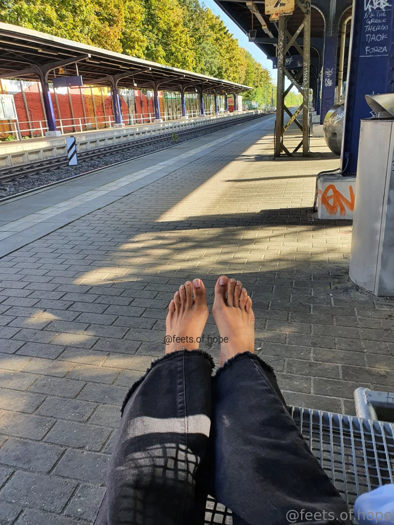 Waiting for the train would you be distracted by my naked feet if you 