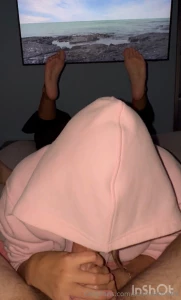 Sloppy blowjob with my hoodie on and teasing my soles in the