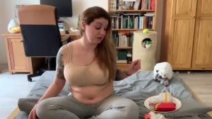 Long stuffing amp belly play boobs out when a pig is hungry and horny