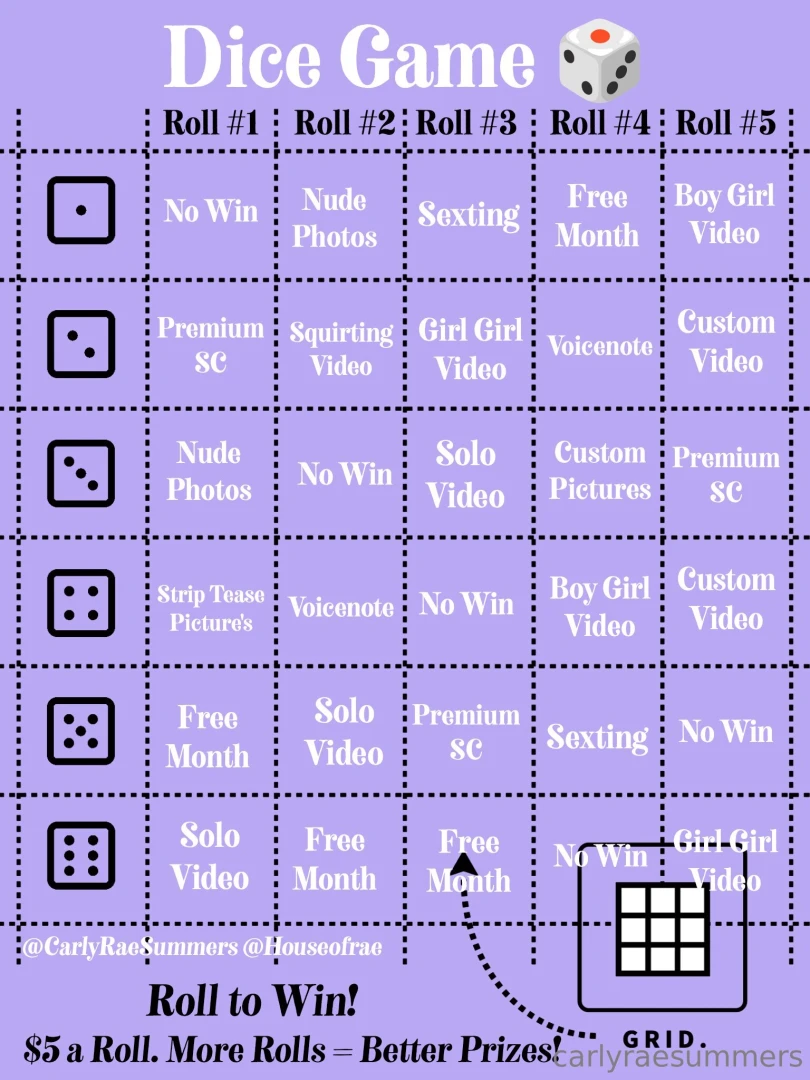 Dice game win a prize everytime 5 a roll the more you play the better 