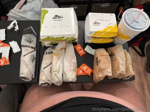 His one burrito to the left and my whole feast