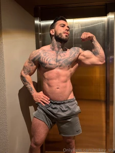 Kneel down and lick my abs down to my fat bulge