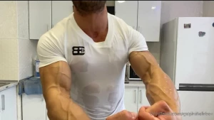 Wet show for you baby with my tight t-shirt and big biceps and muscles part 1