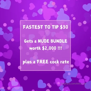 Hurry fastest to tip 30 gets a nude bundle worth 2000 plus a free cock