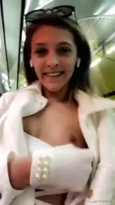 Flashing my boobs at the underground platform