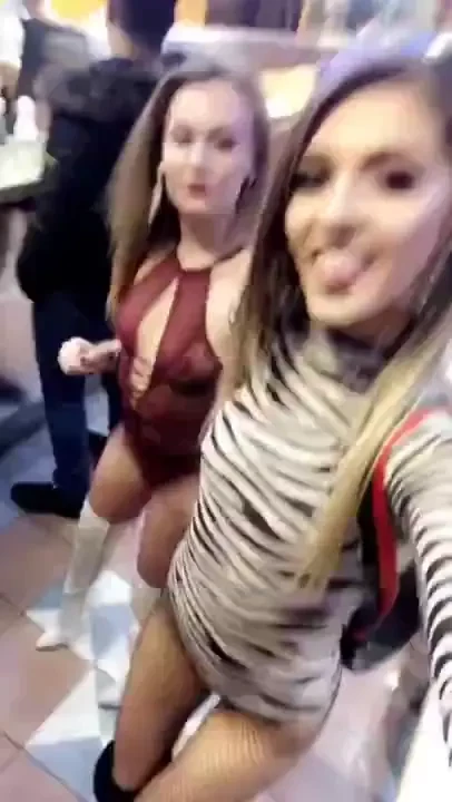 In the chip shop dressed like total sluts 