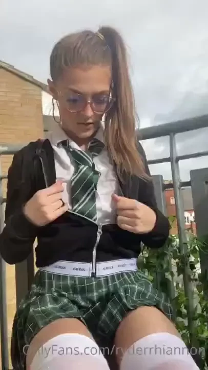 Naughty school girl publicly playing 