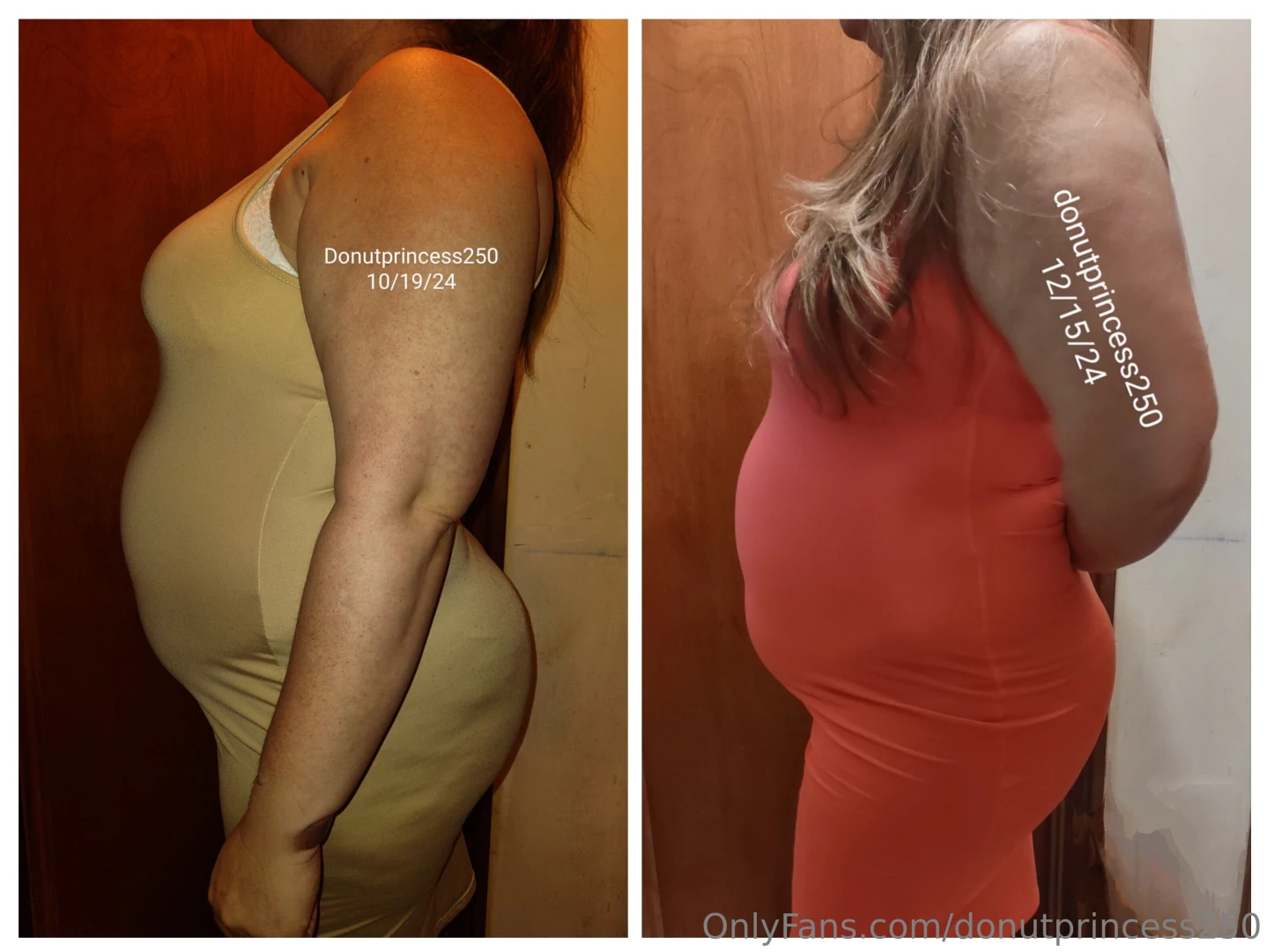 On the left 2 days into my 44 day stuffing binge 219lbs on the right 