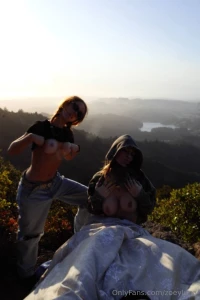 Two gals more tits ps it s cold out here that s why boobies are perky