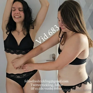 Vid 683 - feline tickles pearl s belly and bellybutton arms up send me part 4