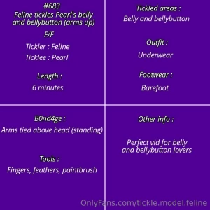 Vid 683 - feline tickles pearl s belly and bellybutton arms up send me part 6