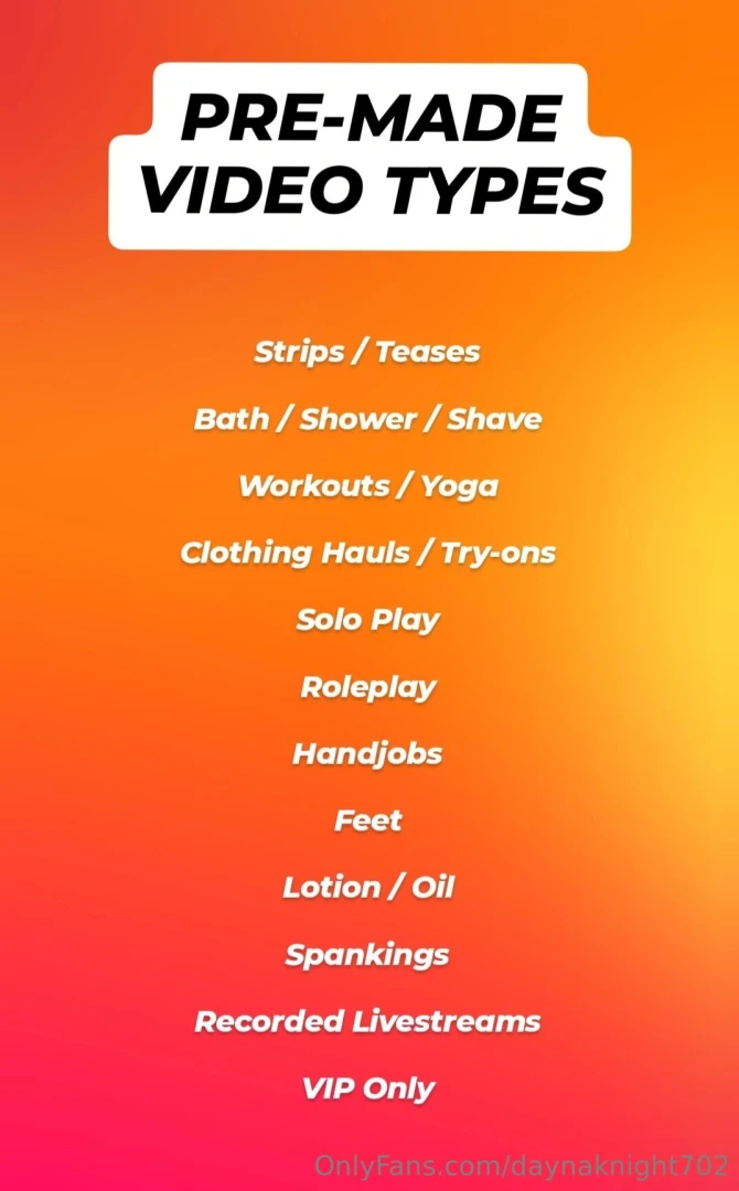 Here is an updated list of the types of videos i have already made let 