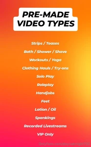 Here is an updated list of the types of videos i have already made let