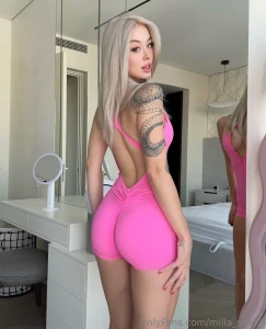 This pink outfit hugs every inch just right i turned around so you