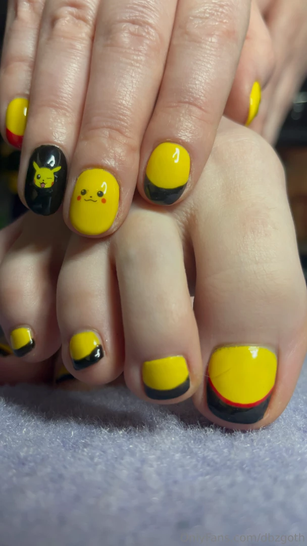 Little album of my new pikachu themed mani pedi 