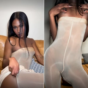 Take me out of my shiny nude body hosiery you love how my cock shows