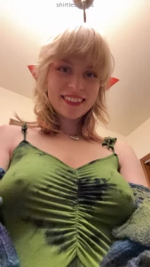 Elf with a shelf topless strip teases you and touches herself with her