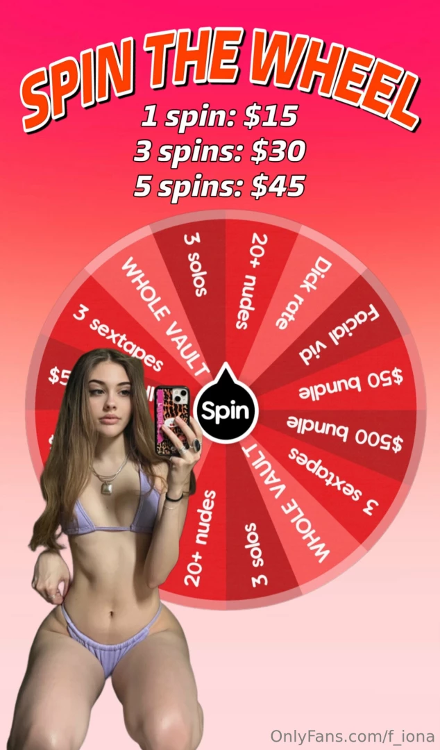 Come have some fun spin my wheel you will win big tip 15 1 spin tip 30 