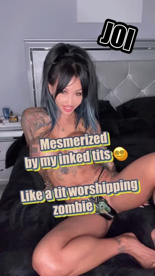 Mesmerized by my 30h tits stroke and obey eyes on my huge inked 