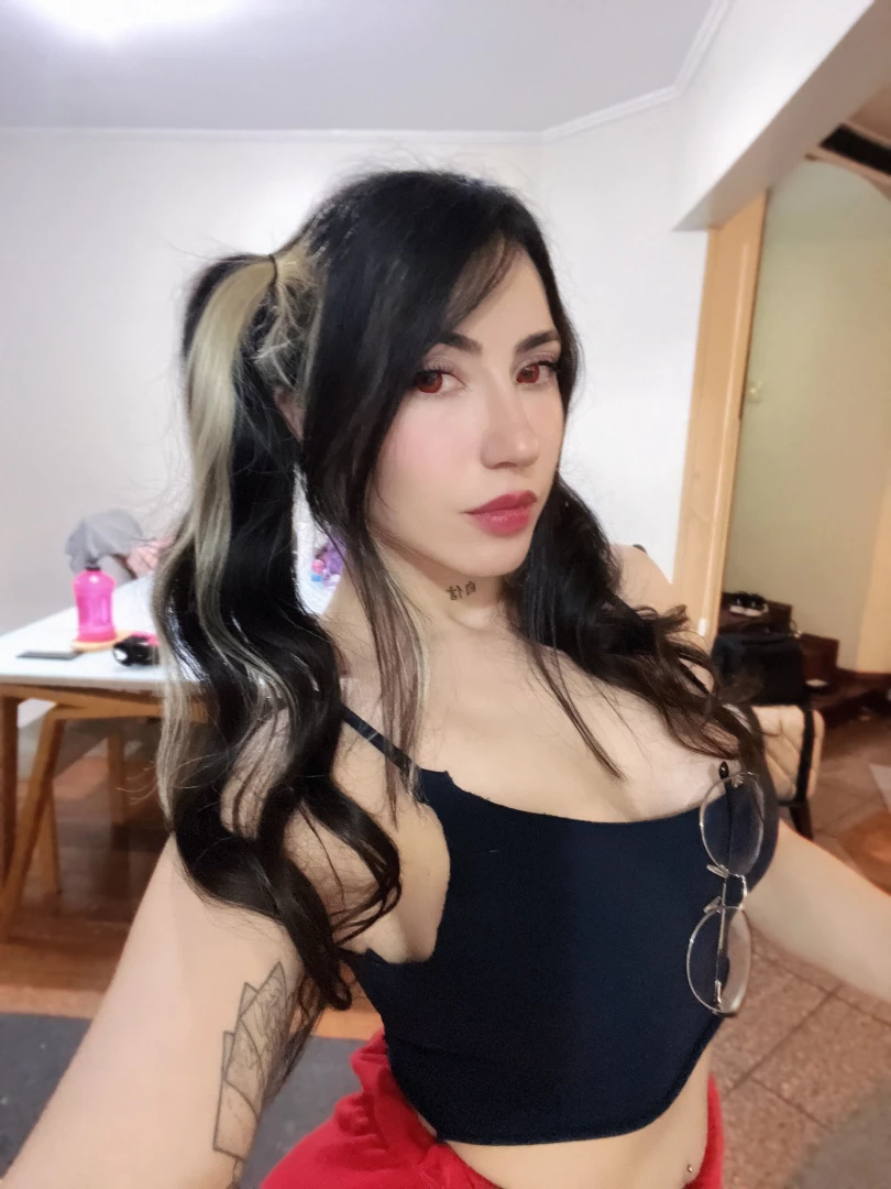 This cute hairstyle and red eyes are a great combo hope you re having 