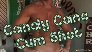 Candy cane cum shot - self pleasure by the christmas tree for your