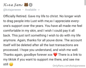 Kota jane - signing off thank you for your continued support lt 3